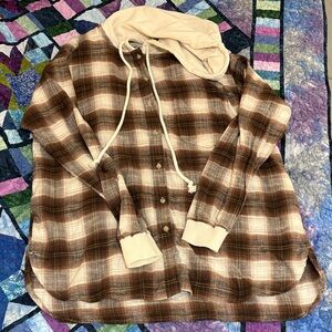 Brand New- Plaid Hoodie Shirt with Cream Accents